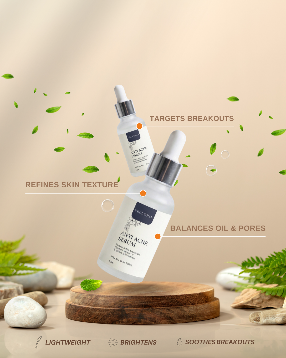 Vellorin Anti-Acne Serum targeting breakouts and refining skin texture