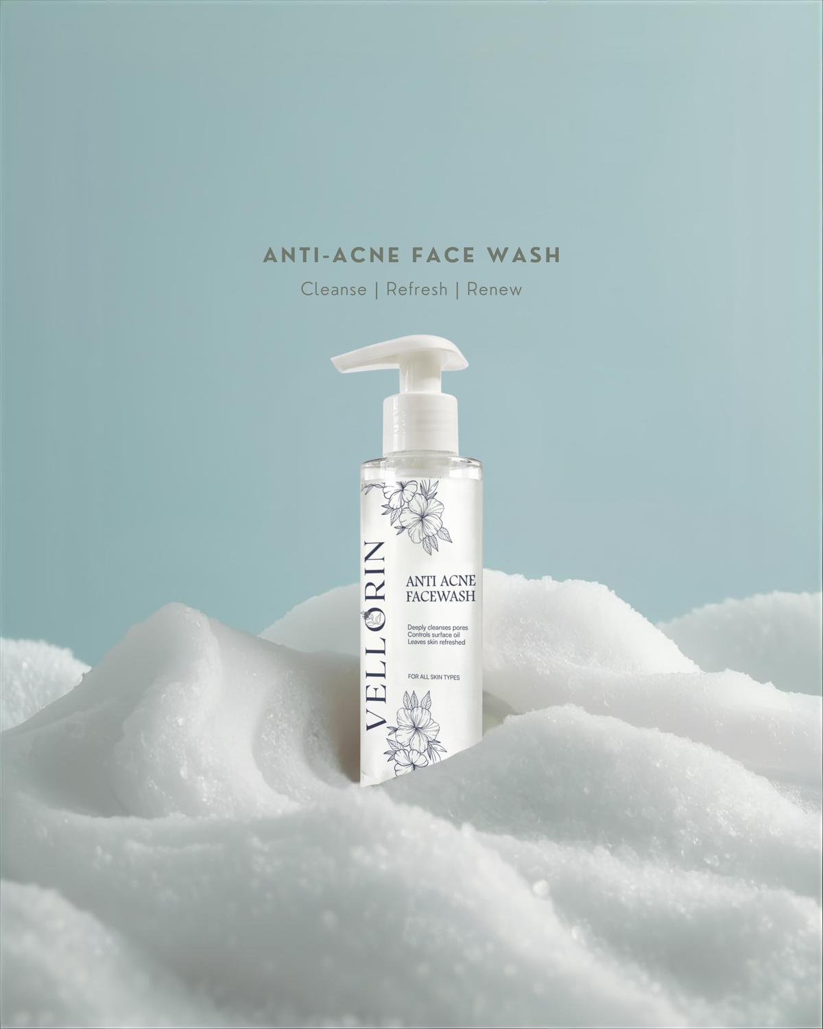 Vellorin Anti-Acne Facewash product on a blue background
