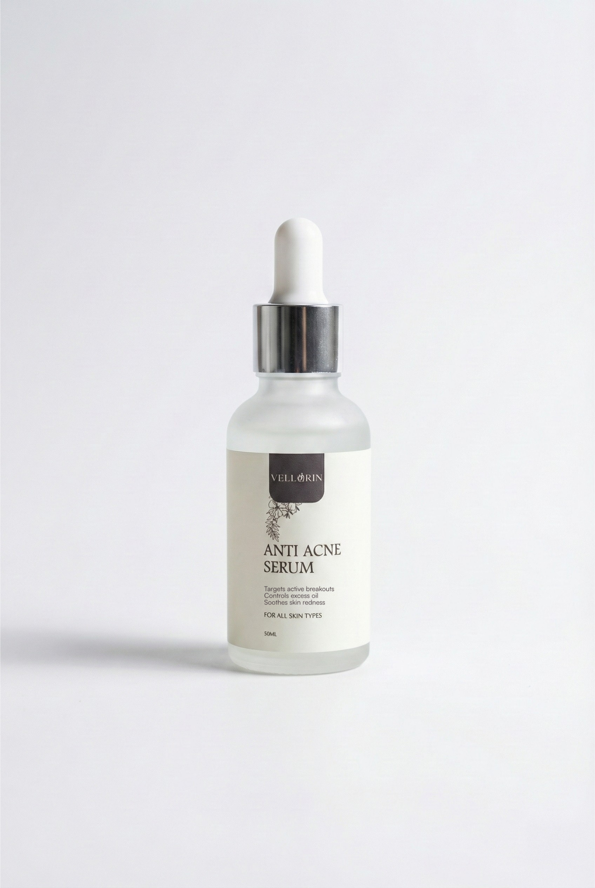 Vellorin Anti-Acne Serum bottle with dropper on a white background