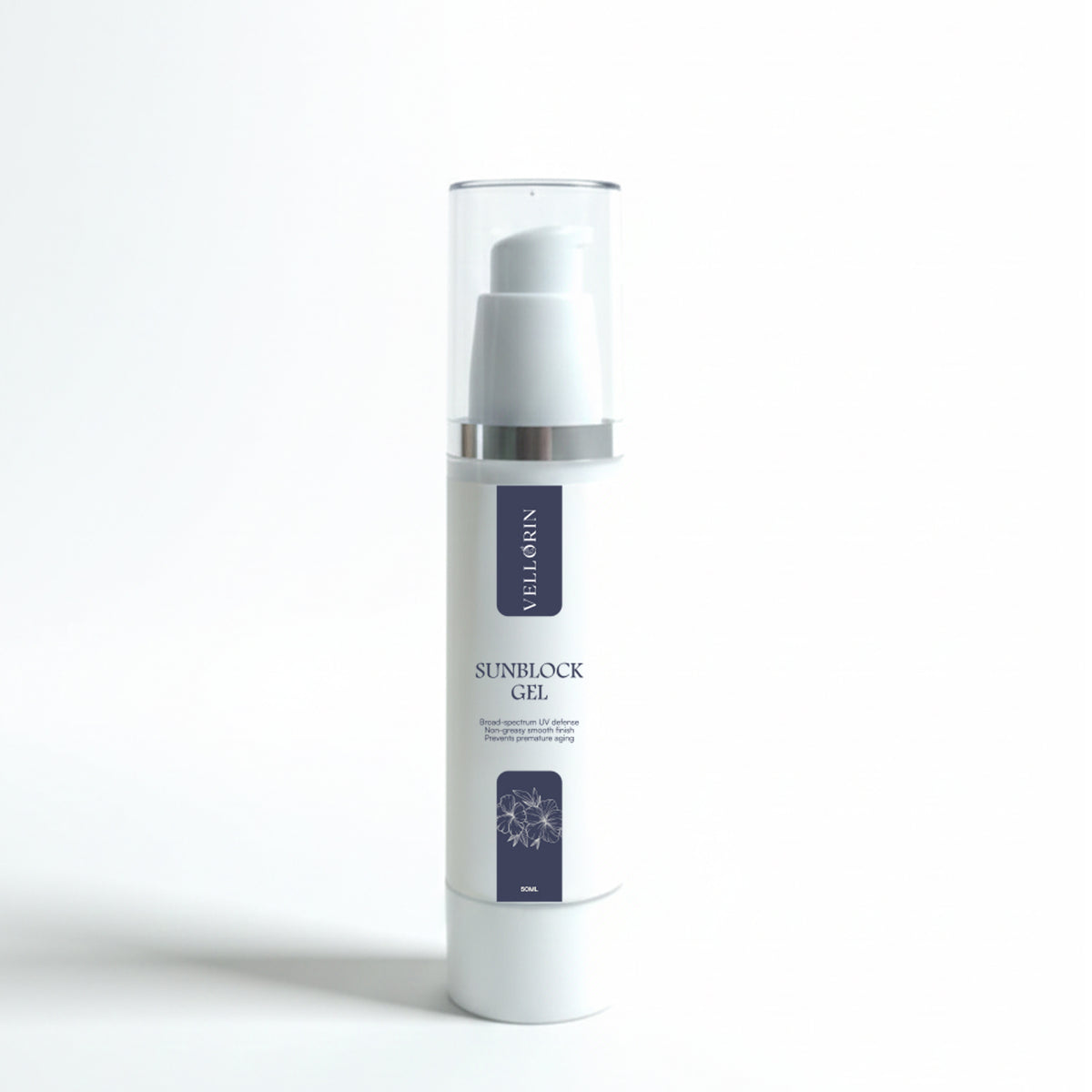 Vellorin Gel Sunblock SPF 50 bottle on a white background